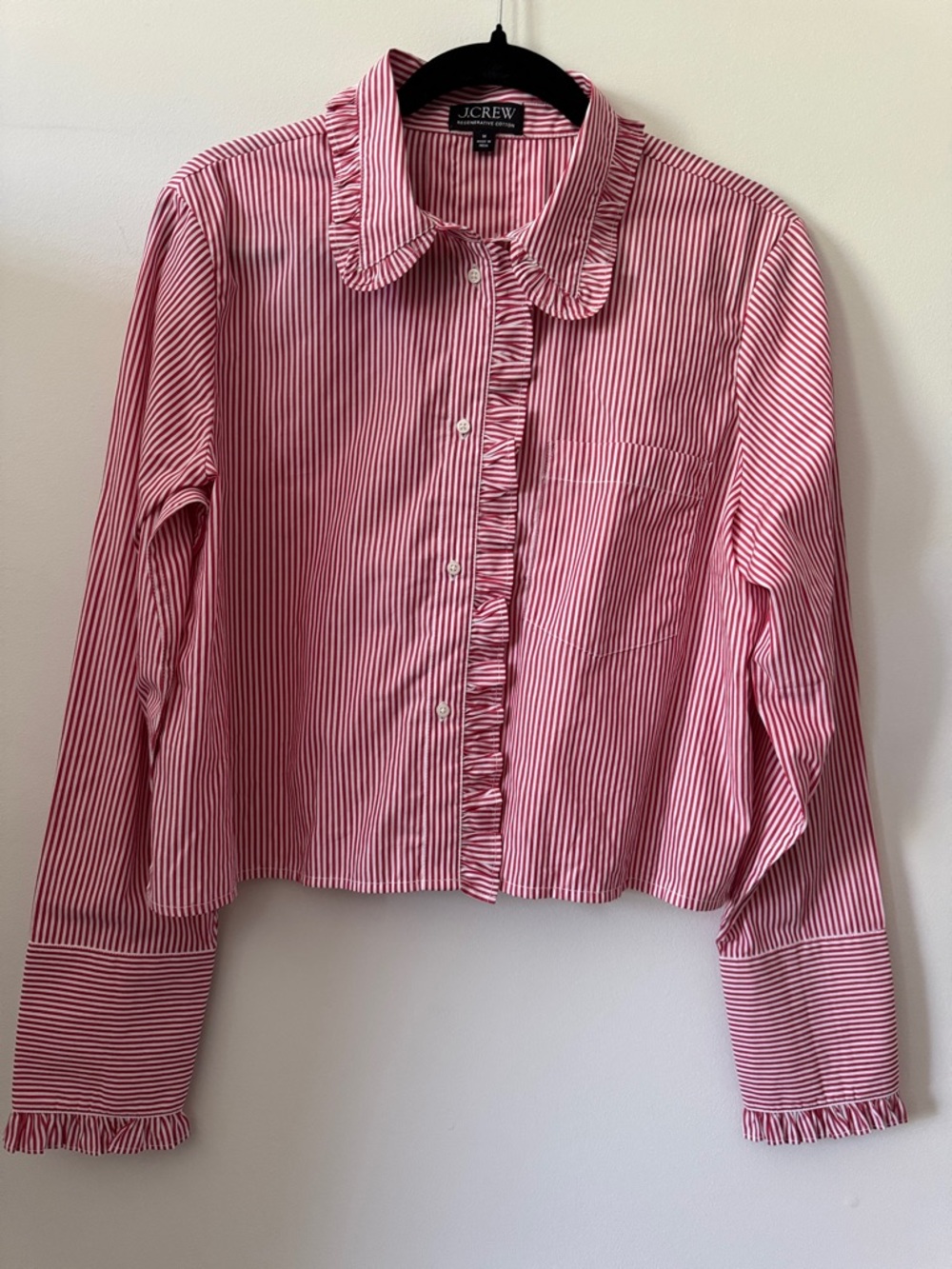 J Crew Ruffle-trim button-up shirt in striped cotton poplin size M - Picture 3 of 10
